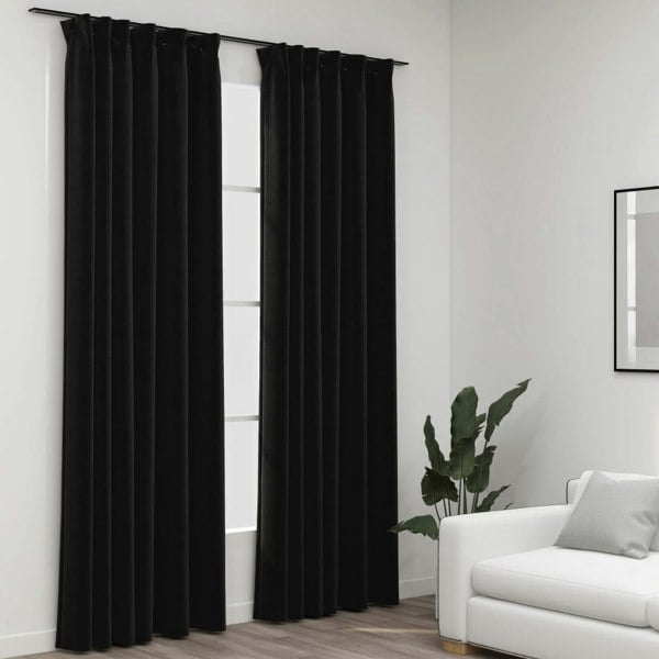 Berkfield Linen-Look Blackout Curtains with Hooks 2 pcs Anthracite 140x225 cm