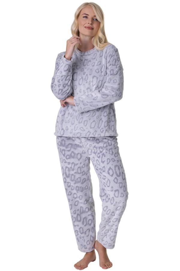 Camille Supersoft Grey Leopard Print Full Length Pyjama Set