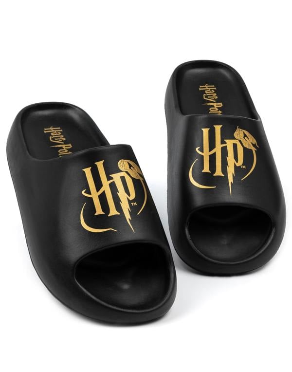 Harry Potter Womens Black Logo Sliders