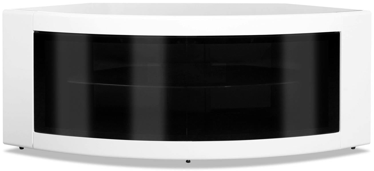 Homeology PANGEA Gloss Black and White Beam-Thru Glass Doors Curved Unit Tru-Corner 32"-50" TV Cabinet