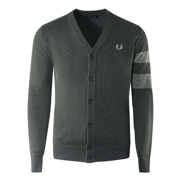 Fred Perry Tipped Sleeve Graphite Marl Button-Up Cardigan - Grey