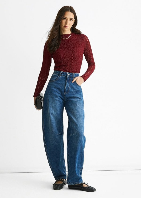 Gini London Blue Mid Rise Barrel Leg Jeans
