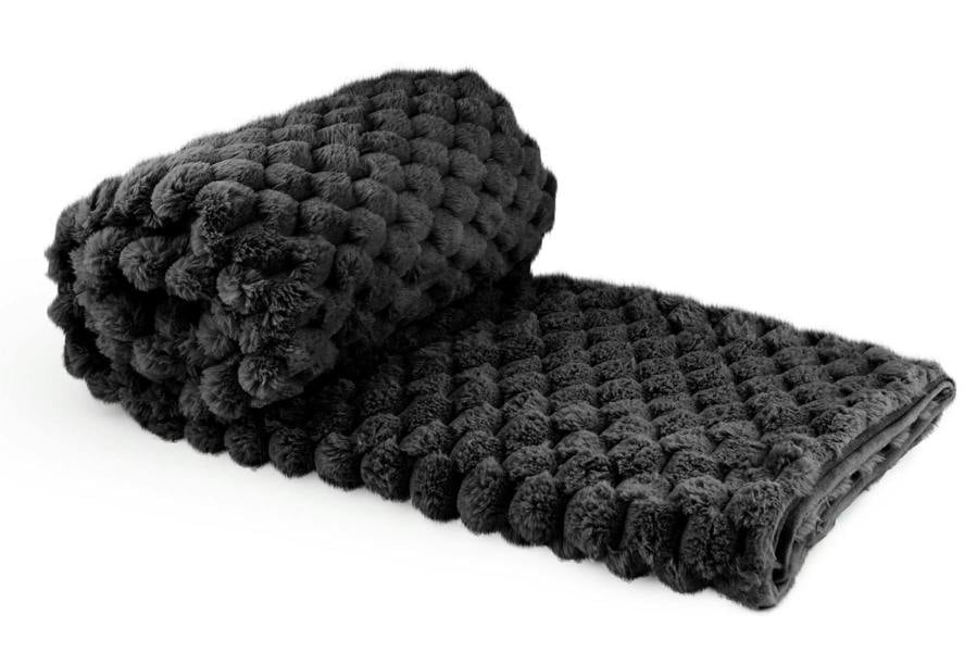 Lush Faux Rabbit Fur Black Throw 127x152cm