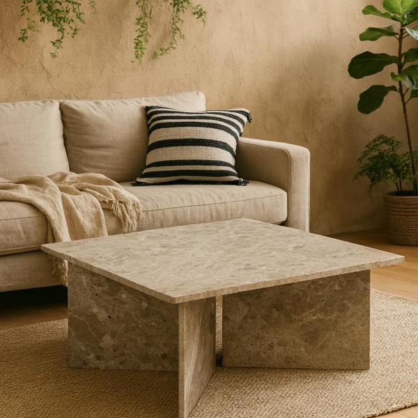 Wyld Haus Singapore Latte Brown Marble Square Coffee Table