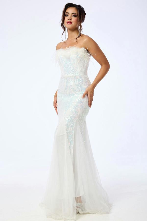 LuvForever Pearl - White Bandeau Sequin Maxi Dress