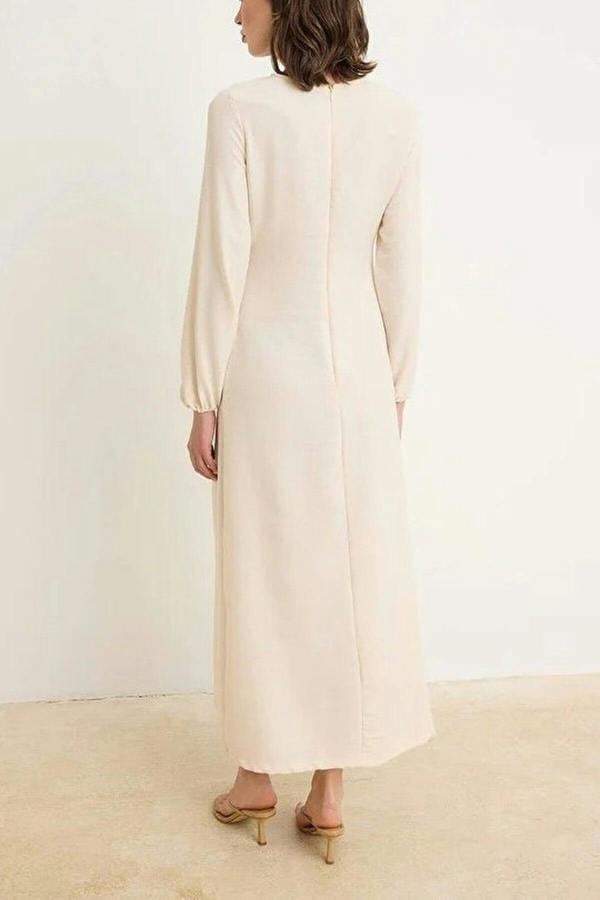 WOVCOR Tie Waist Long Sleeve Maxi Dress
