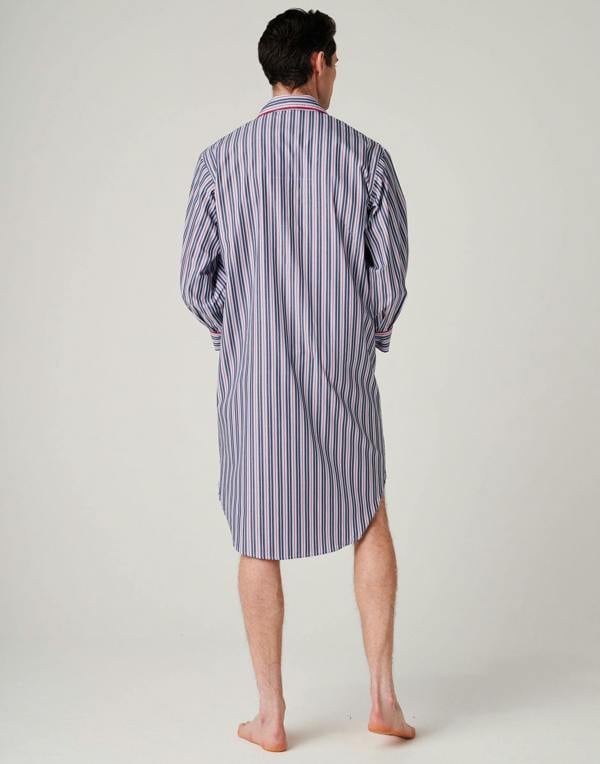 British Boxers Men's Crisp Cotton Nightshirt – Red Pop Stripe
