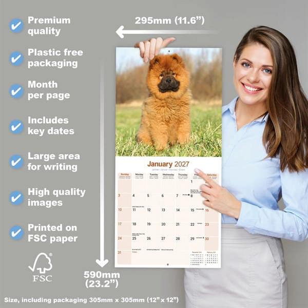 Chow Chow Calendar 2027, Wall Calendars, Month To View, Dogs, Gift