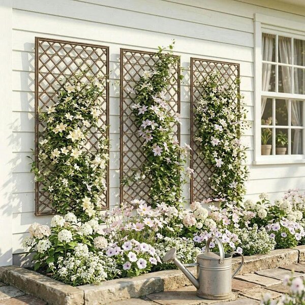 Garden Trellis, Decorative Trellis Panels for Climbing Outdoor Plants, Natural Wood Finish - Natural wood finish