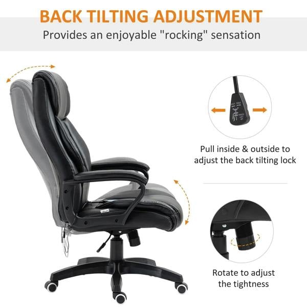 Black office chair with adjustable tilt back and locking control