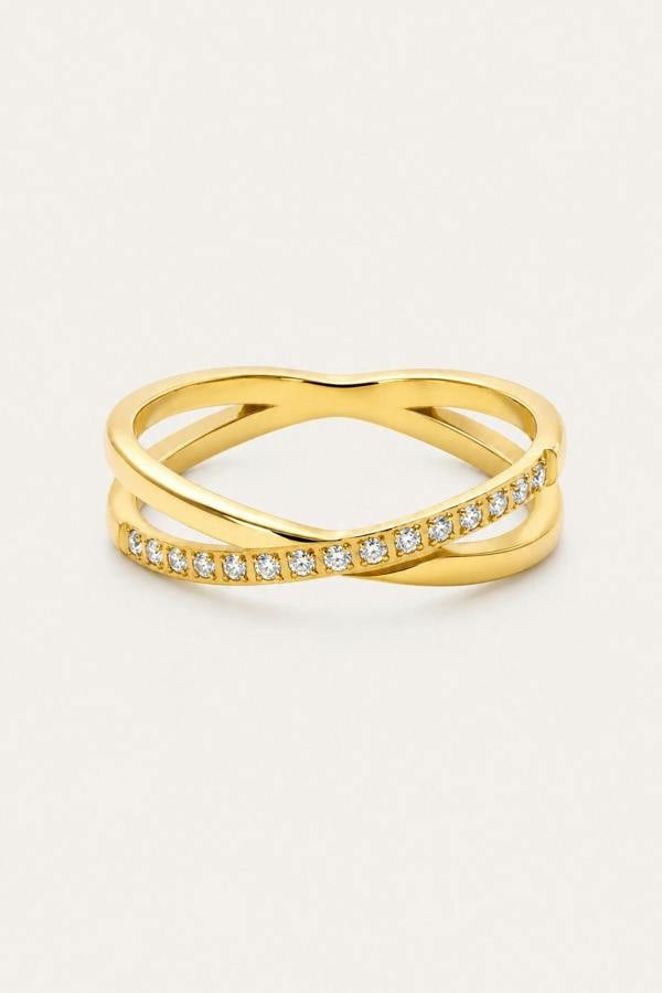 Serla Gold Plated Diamante Crossover Ring