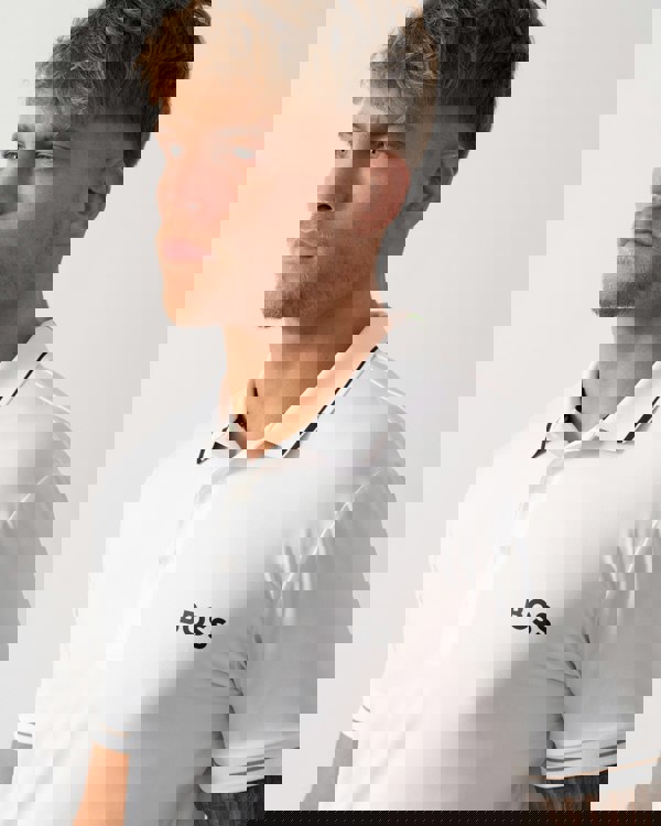 BOSS Green Paul Pro Mens Tipped Polo Shirt - Natural 104 - CHO - Designer Mens Short Sleeve Polo Shirts