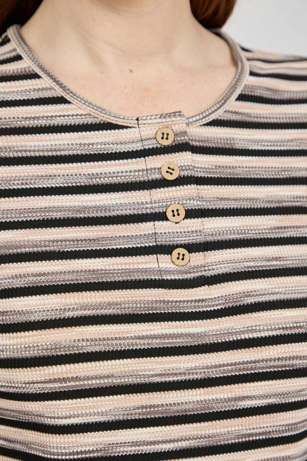 Mudflower Space Dye Ribbed Jersey Button-Up Top