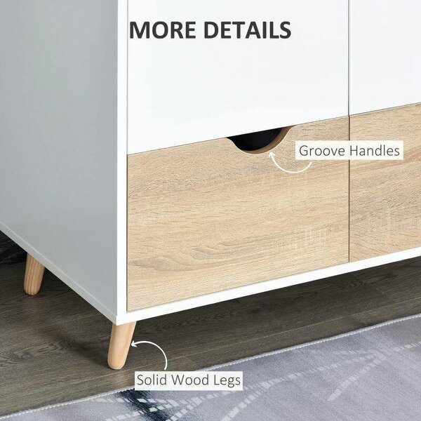 Bobobiy 2-Door Clothes Wardrobe w/ Rail Shelf 2 Drawers Wood Feet Elegant Home Storage Organisation Furniture, White