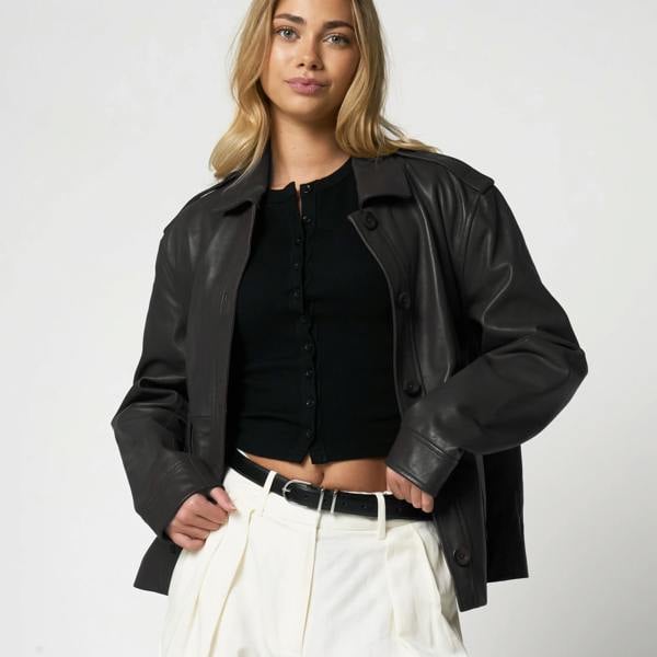 Barneys Originals Women's Real Leather Utility Leather Jacket