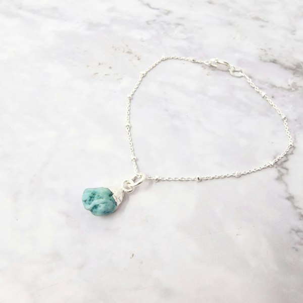 Raw Turquoise December Birthstone Silver Bracelet