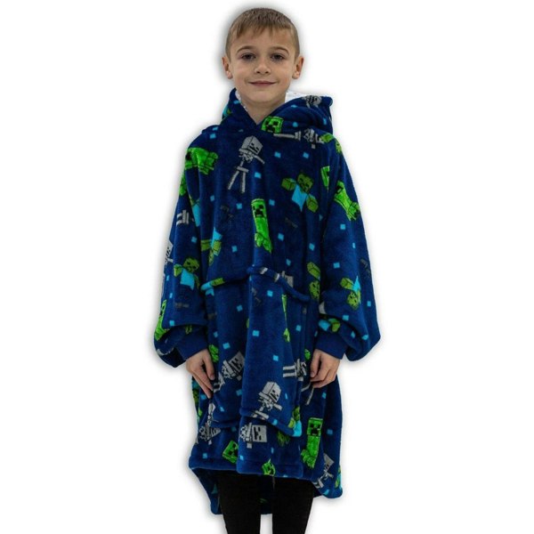 Minecraft Childrens/Kids Creeper Fleece Hoodie Blanket - Blue/Green/Grey