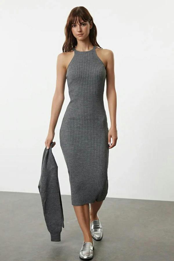 Hoxton Gal 2-Piece Midi Knit Basic Dress with Cardigan