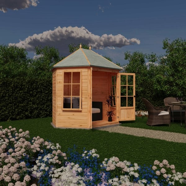 Shire Windermere Hexagonal Gazebo Summerhouse 8x7 Double doors 12mm Cladding