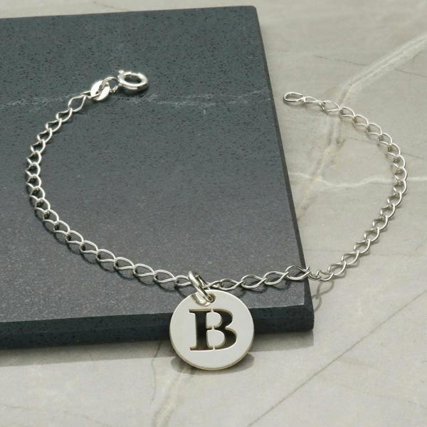 Christopher James of London Sterling Silver Curb Anklet With Initial Disc Charm