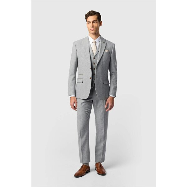 Antique Rogue Slim Fit Baxter Pale Grey Herringbone Jacket