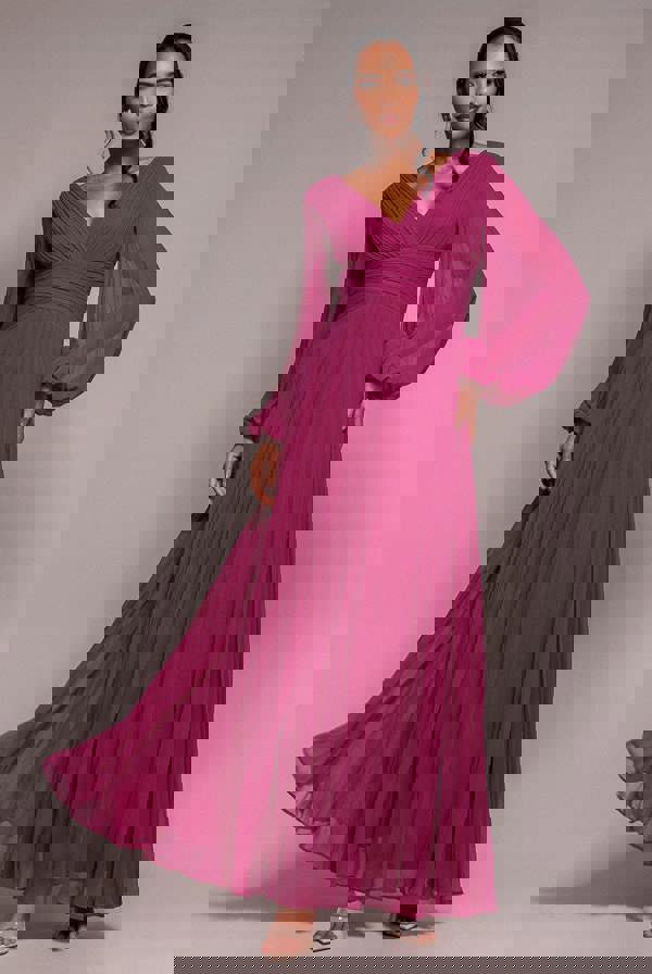 Balloon Sleeve Chiffon Maxi Dress - Magenta DR3041QZ