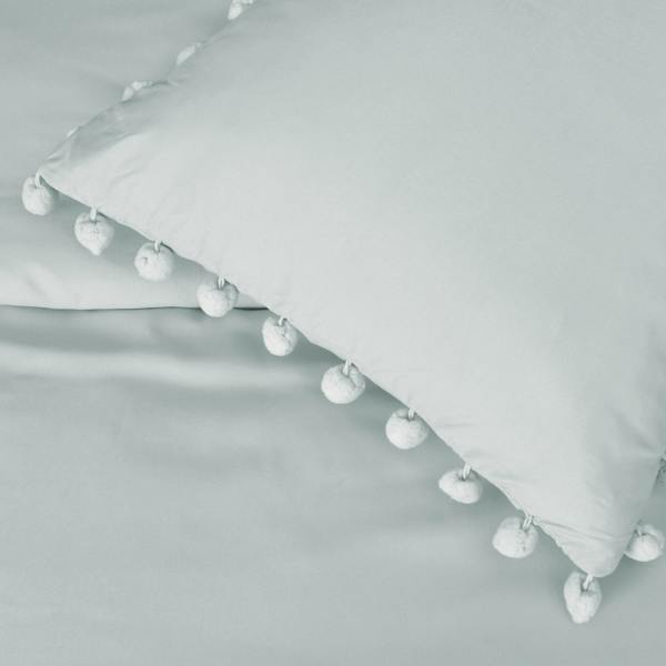 Smart Living Luxury Super Soft Pom Pom Duvet Cover with Pillowcases - Duck Egg