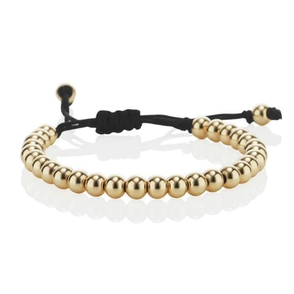 Gold Bracelet for Kids with Metal Beads on Adjustable Black Cord - namana.london