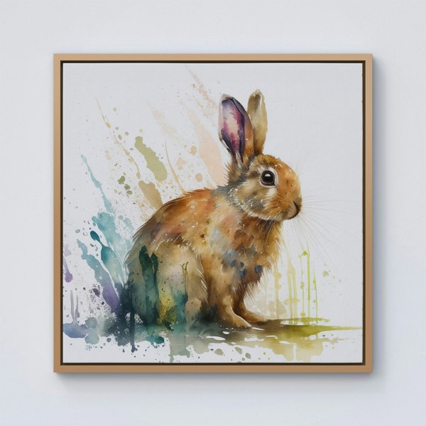 Warren Reed Rabbit Splash Watercolour Framed Canvas