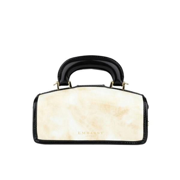 Embassy London Gazelle Mini - White & Black - Women’s mini patent leather top handle & crossbody bag