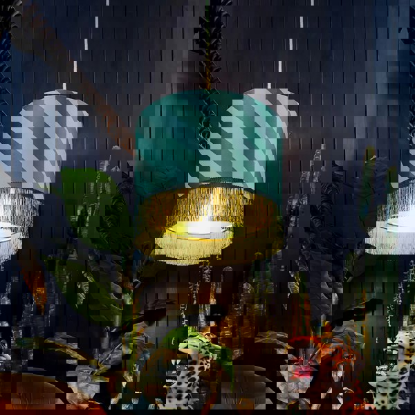 love frankie Helter Skelter lampshade with gold lining and fringing in apple sours