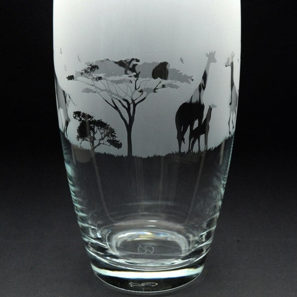 Glyptic Glass Art Giraffe Glass Botanica Vase - Hand Etched/Engraved Gift