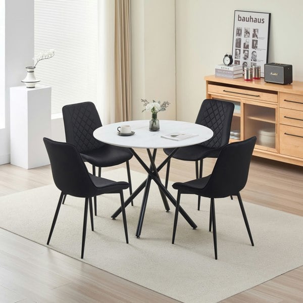 Indoor Living Seattle Dining Table with 4 Amelia Velvet Chairs