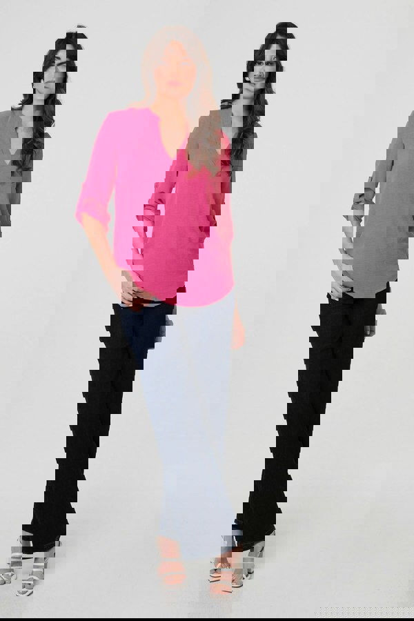 Pink | 3/4 Turn Up Sleeve Relaxed Blouse
