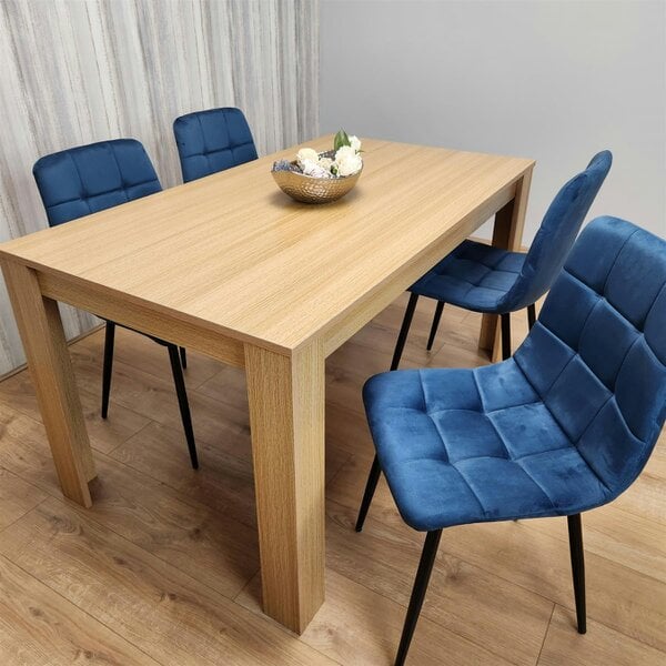 Kosy Koala Dining Set of 4 Dining Table and 4 Blue Velvet Chairs Dining Room Furniture