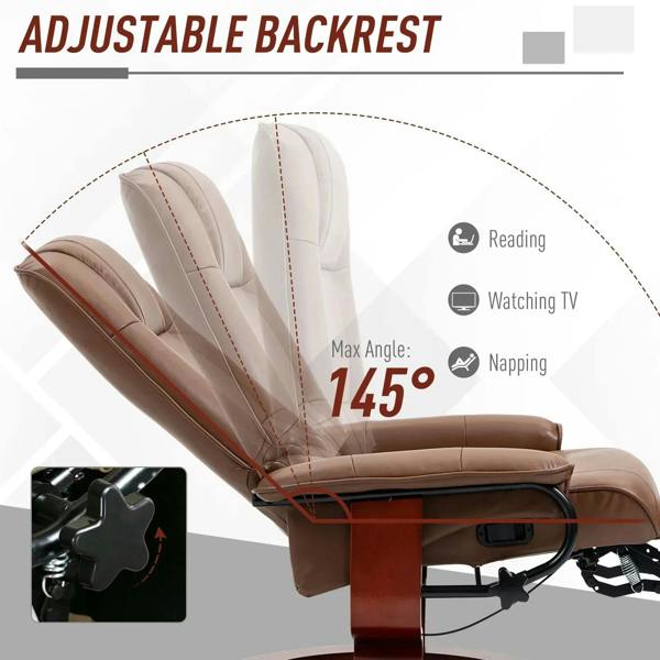 Brown faux leather recliner armchair with adjustable backrest and extended footrest