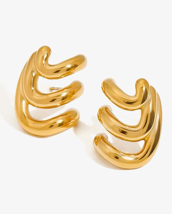 Elk & Bloom Chunky Triple Hoop Wave 14K Gold Studs