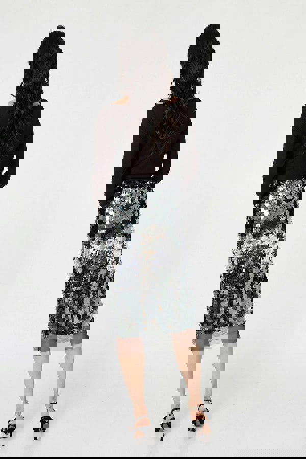 Green | Sequin Embellished Mesh Layer Midi Skirt
