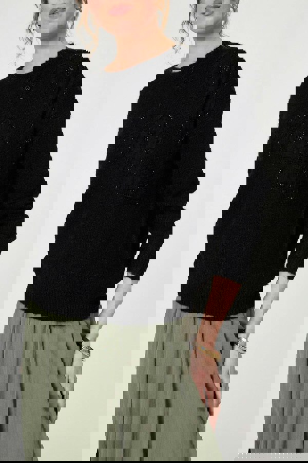 Black | Floral Embellished Relaxed Jumper
