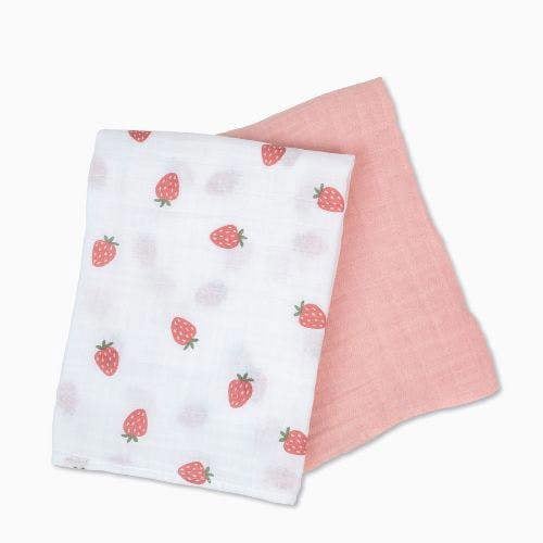 Lulujo - Cotton Swaddle - Strawberry & Pink - 2 Pack