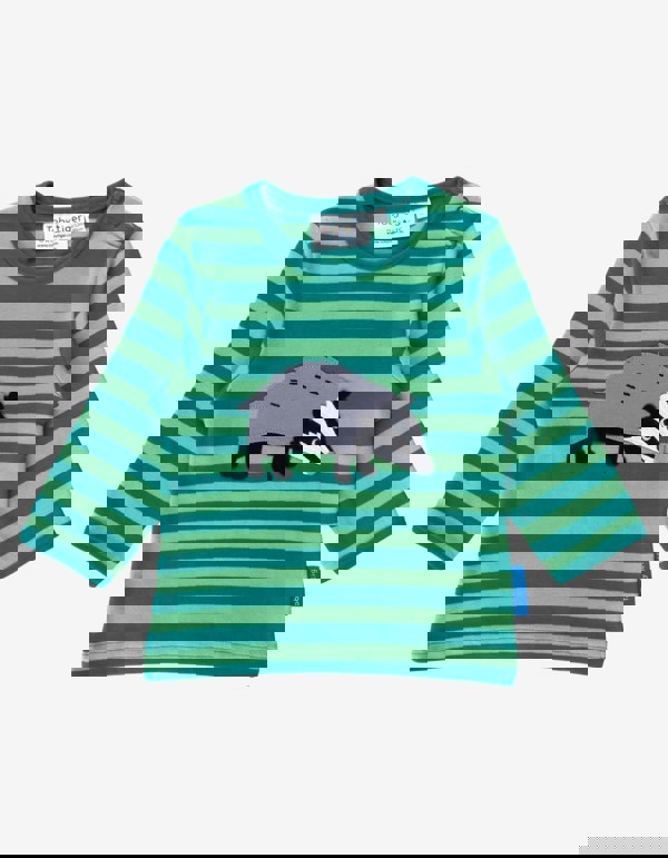 Organic Badger Applique Long - Sleeved T-Shirt - Toby Tiger UK Retail