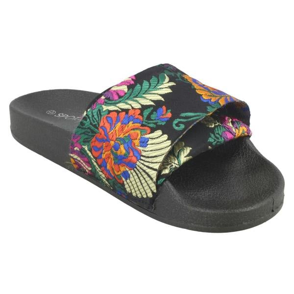 Spot On Ladies Spot On Chinese Print Mule Sandals