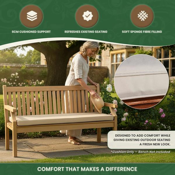The Garden Marketplace Garden Bench Cushion – 3 Seater Swing Seat Pad with Removable Zipped Cover, 160 × 46 × 6 cm