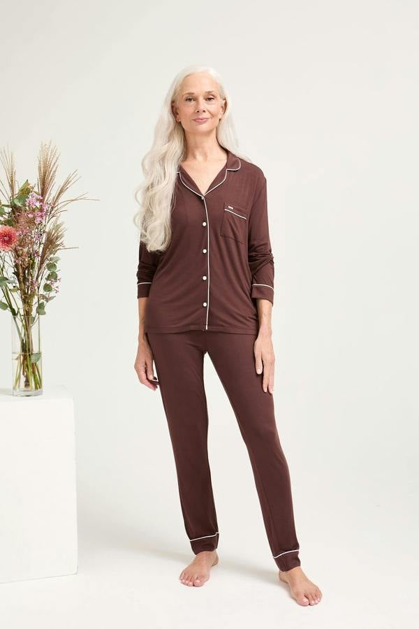Bamboo Long Pyjama Set in Chocolate - Wholesale - Pajamas
