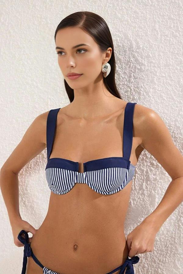 WOVCOR Striped Color Block Balconette Padded Bikini Top