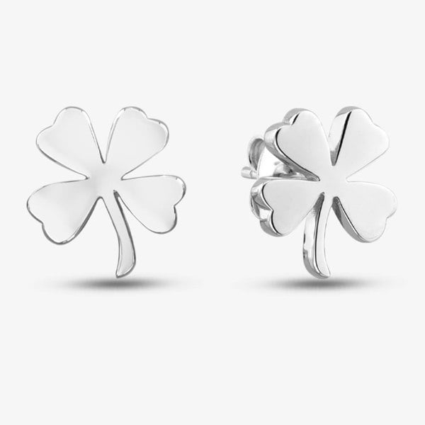 T. H. Baker Silver Large Four Leaf Clover Plain Stud Earrings SEC0116B