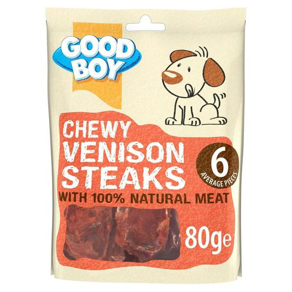 Good Boy Chewy Venison Steaks Natural Dog Treats 80g
