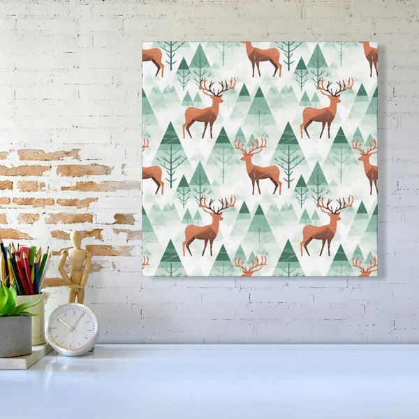 Warren Reed Reindeer On A Snowy Landscape Canvas