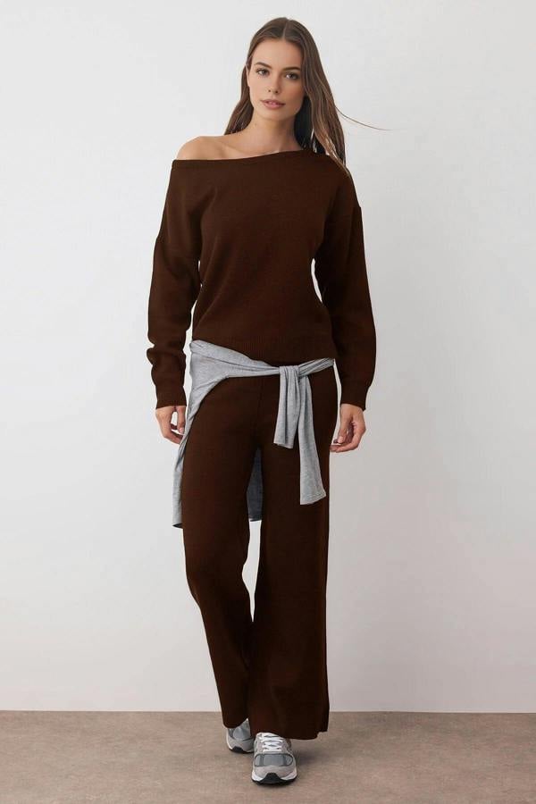 WOVCOR 2-Piece Knitwear Boat Neck Sweater-Pants Set