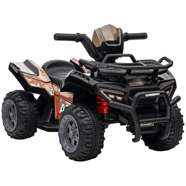 Black kids ride-on four wheeler ATV with tan seat and working headlight